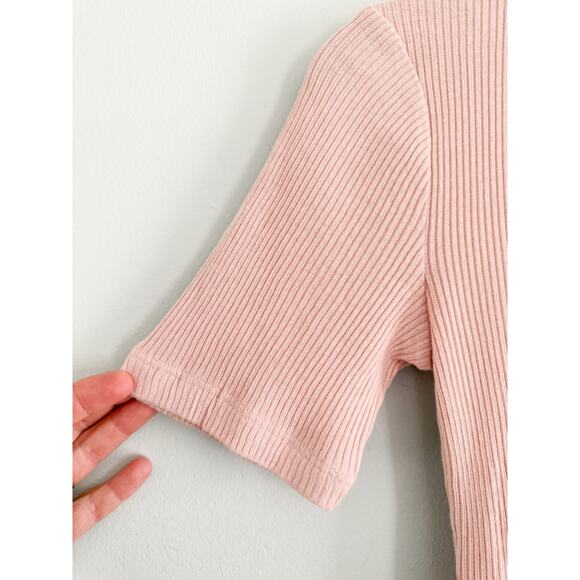 Madewell | NWT Ribbed Lace-Up Short-Sleeve Tee in Pale Blush | XS - Picture 4 of 8